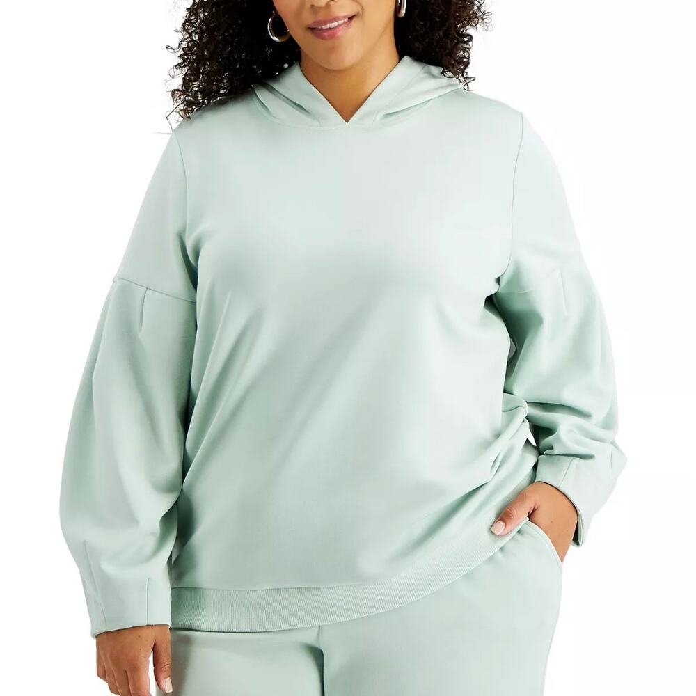 New Alfani Size 0X Balloon Sleeve Aqua Green Hoodie Pullover Sweater